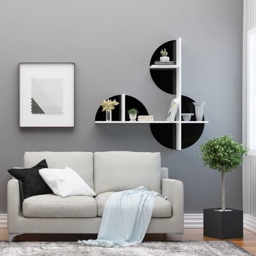 HOMEMANIA Étagère Maui - Murale Flottante - avec Étagères - pour Séjour, Bureau, Chambre - Noir, Blanc en Bois, Métal Peint, 120 x 18 x 120 cm