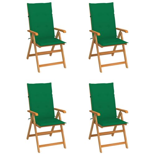 VidaXL Chaises de jardin 4 pcs avec coussins vert Bois de teck