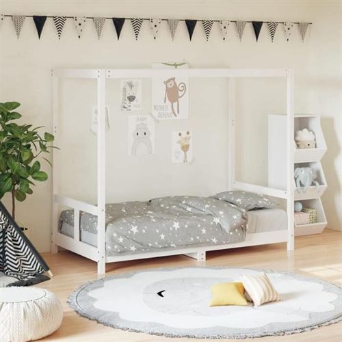 vidaXL Cadre de Lit pour Enfants, Lit Simple avec Sommier à Lattes, Meuble de Chambre à Coucher, Scandinave, Blanc 80x160 cm 834514