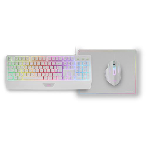 Mars gaming MCP124 Combo Gaming 3en1, Teclado Ergonómico H-Mech LED RGB, Ratón RGB 3200DPI Switches HUANO, Alfombrilla Nanotextil 360x260mm, Compatibilidad Multiplataforma, Combo PC Negro o Blanco con