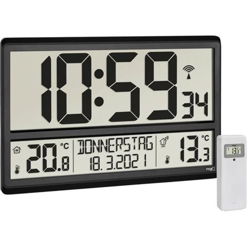 Non Communiqué Noir Horloge Murale - Tfa Dostmann - 60.4521.01 - 360 Mm - Grand Écran - Design Contemporain