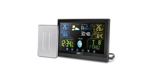  Station m&eacute;t&eacute;o radio Emos avec &eacute;cran couleur tactile, comprenant un capteur ext&eacute;rieur, une horloge radio avec signal de r&eacute;ception RF