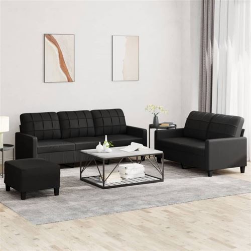 Non Communiqué Noir Ensemble De Canapés 3 Pcs Avec Coussins Similicuir