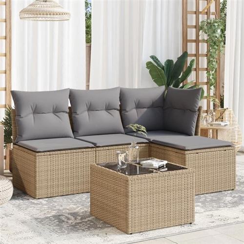 Non Communiqué Marron Salon De Jardin Modulable Vidaxl Resine Tressee Beige 5 Pieces 55.0 X 55 X 37 Cm 4 Personnes