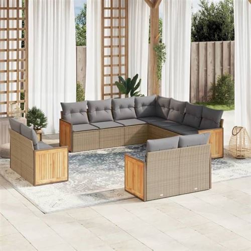 VIDAXL  Salon De Jardin 11 Pcs Avec Coussins Beige R&eacute;sine Tress&eacute;e