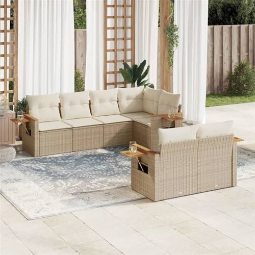 Non Communiqué Beige Salon De Jardin Modulable Vidaxl Rotin 7 Pieces 7 Personnes