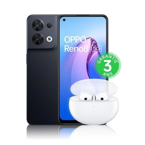 OPPO Reno8 256Go 5G Noir Chatoyant + Enco Air 2
