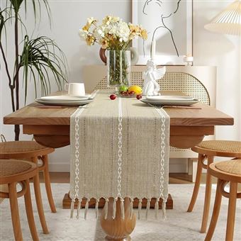 Chemin de Table Bohème Coton et Lin 33×180 cm Jaune Amande - 1