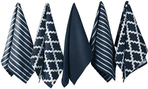 Penguin Home® Coton Torchon 5-Pièce Set, 65 cm Longueur x 45 cm Largeur, Marine