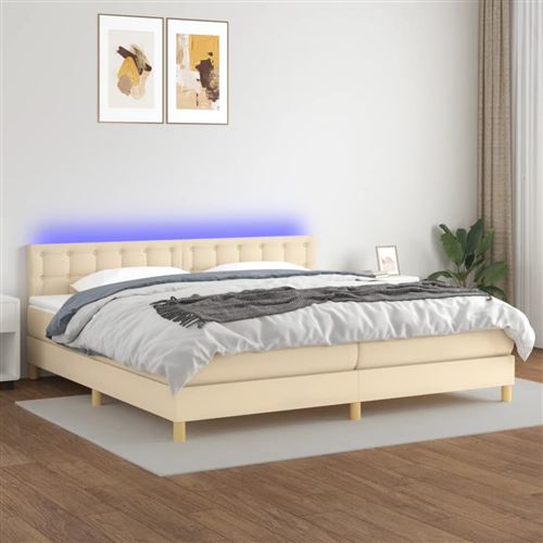 vidaXL Sommier à lattes de lit et matelas et LED Crème 200x200cm Tissu3134066