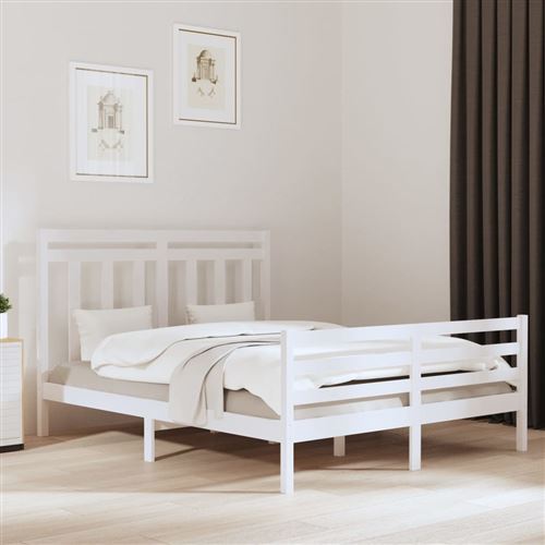 vidaXL Cadre de lit sans matelas blanc 160x200 cm bois massif3105326