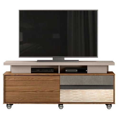 Meuble TV 60 Pouces Chêne et Taupe Miroir