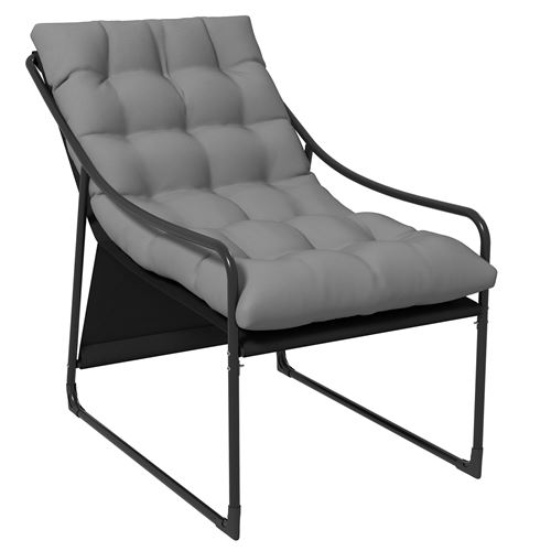 Fauteuil lounge de jardin avec coussin acier époxy polyester gris noir