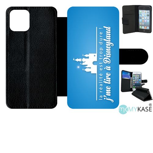 Etui My-Kase pour iPhone 11 Pro - la realite est tropdure jme tire a disney fond turquoise - Simili-cuir Noir
