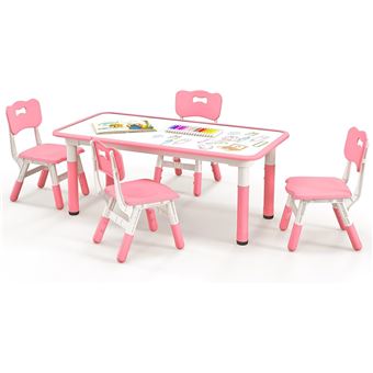 INFANS Ensemble Table et Chaises pour Enfants, Bureau Réglable en Hauteur pour Tout-Petits et 4 Chaises avec Pieds Antidérapants Graffiti, Grande Table d'Art Multi-Activités 47 Pouces L x 23.5 Pouces L pour