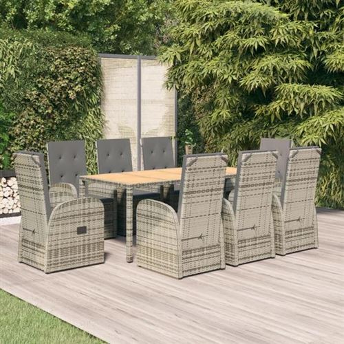 Non Communiqué Gris Vidaxl Ensemble À Manger De Jardin 9 Pcs Coussins Résine Tressée, Ensemble De Salle À Manger 3157589