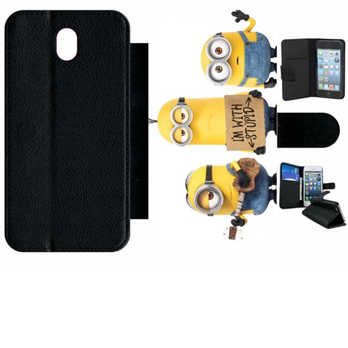 Etui My-Kase pour Galaxy J7 (2017) - minions i'm with stupid - Simili-cuir Noir