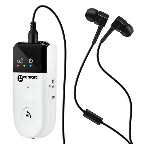 Geemarc Amplificateur d écoute Bluetooth 30dB pour TV PC Téléphone avec Micro Blanc