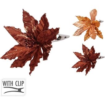 poinsettia artificiel paillettes sur pince 12x4cm - modèle aléatoire  - générique hc4701220 - 1