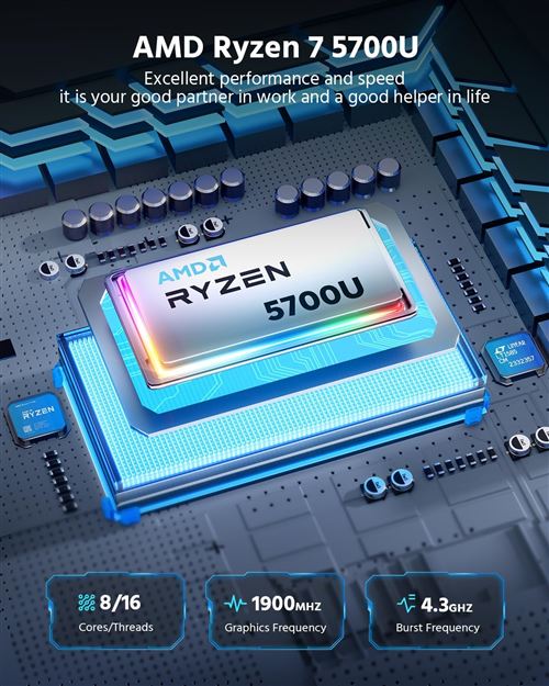 90€ sur Mini PC Bureau NiPoGi processeur AMD Ryzen™ 7 3750H 2.3