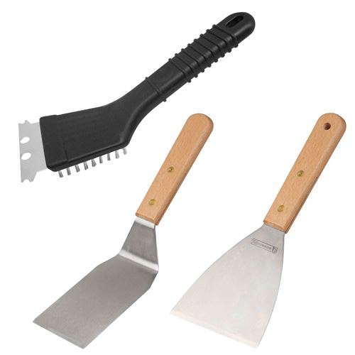 Non Communiqué Noir,Bois,Inox Ensemble 3 Ustensiles Professionnels Pour Plancha Fm Professional