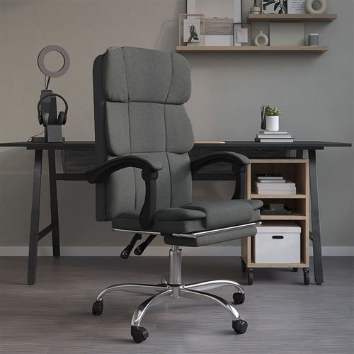 vidaXL Fauteuil Inclinable de Bureau Siège Inclinable Chaise d'Ordinateur Dossier et Repose-pied Réglables Meuble de Bureau Intérieur Gris Foncé Tissu