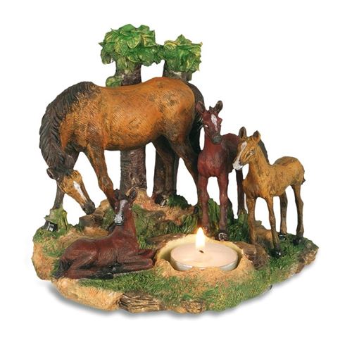 IMPEXIT - Figurine résine bougeoir Cheval avec 3 poulains 13,5/16/12 cm