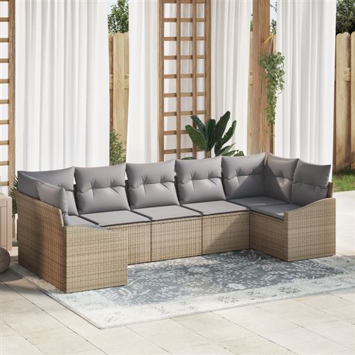vidaXL Ensemble de canapé de jardin 7 pc Beige et Gris clair polyrotin