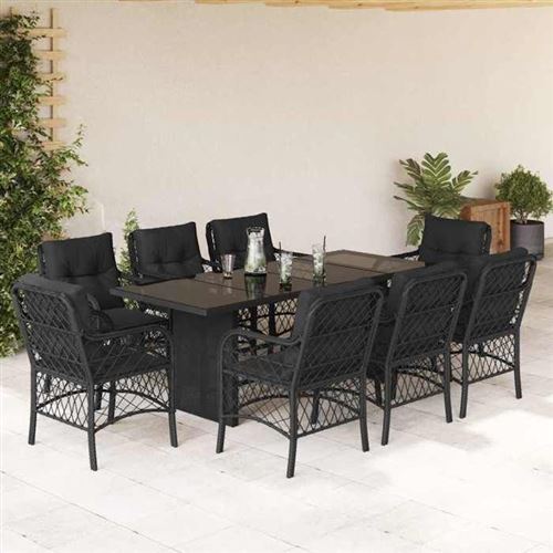 Non Communiqué Noir Vidaxl Ensemble À Manger De Jardin Avec Coussins 9 Pcs, Table Et Chaise De Terrasse, Meubles De Patio, Mobilier D'extérieur, 3212057