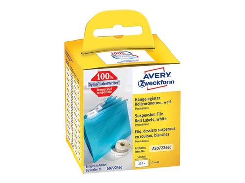 Avery Zweckform - Papier - permanente kleeflaag - wit - 12 x 50 mm 220 etiket(ten) (1 rol(len) x 220) vierkante etiketten
