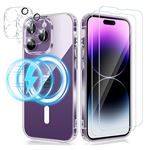Coque Magnétique pour iPhone 14 pro max 6,7 + 2 Vitre Verres Trempés + 2 Caméra Protecteur ,Compatible Avec MagSafe,Transparent - HQSELECTION®