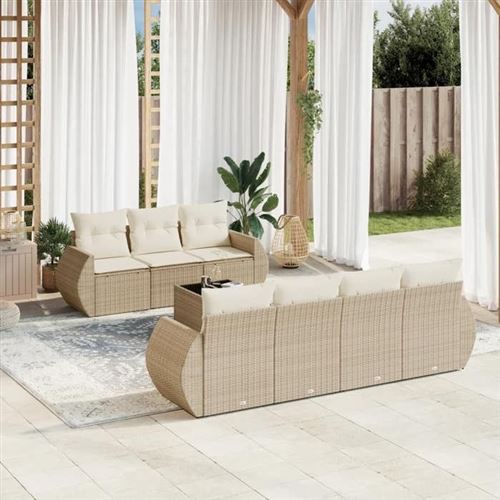 VIDAXL Salon de jardin modulable  resine tressee beige 8 pieces x 70 x 69