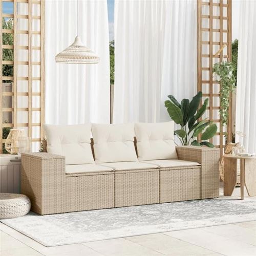 Set Divano Da Giardino 3 Pz Con Cuscini Beige In Polyrattan - Vidaxl