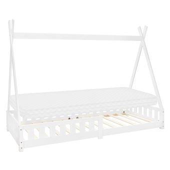 ML-Design Lit Enfant Tipi 90x200 cm Blanc avec Matelas à Mousse Froide Polyester, H:10 cm, - 1