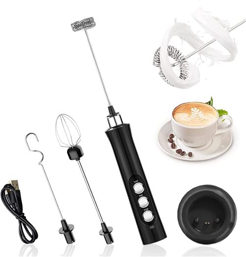 Vendos85 Noir Mousseur À Lait Electrique Rechargeable Usb Avec Mini Fouet Electrique Avec 3 Vitesses Réglable - Image 3