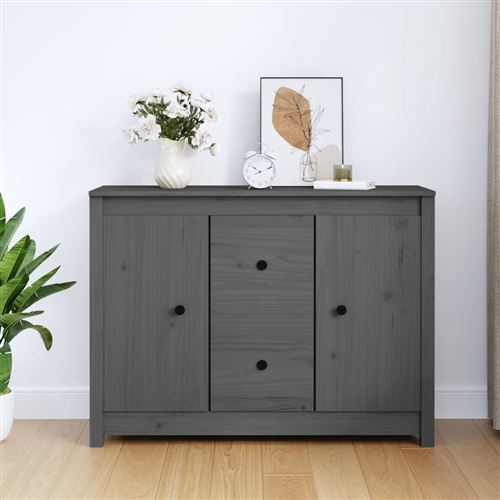 Non Communiqué Gris Vidaxl Buffet 100X35x74 Cm Bois Massif De Pin814566