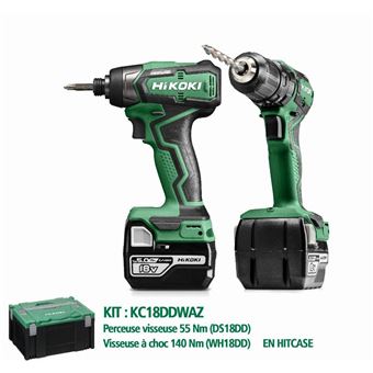 Kit 18V HIKOKI Perceuse DS18DD + Visseuse WH18DD + 2 Batteries 5Ah - KC18DDWAZ - 1
