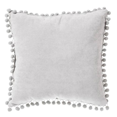 Coussin à pompons - L 40 cm x l 40 cm - Gris clair
