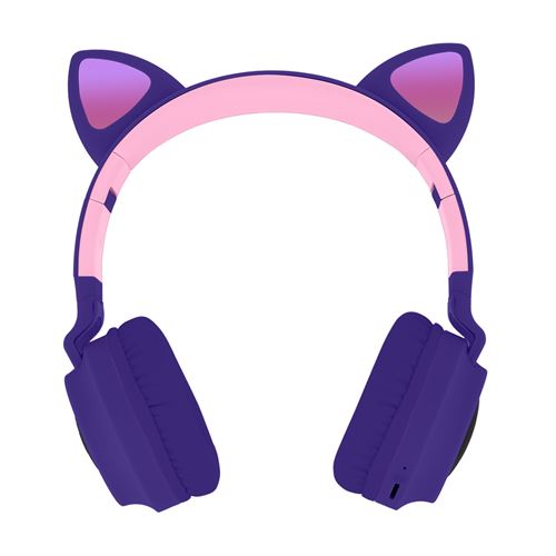 Casque Audio Bluetooth Design Oreilles Chat pour Smartphone/Tablette - Violet Lavande