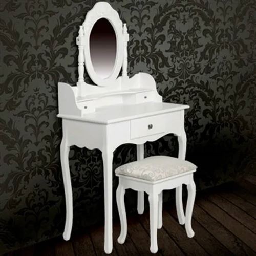 Coiffeuse blanche & siège avec miroir inclus