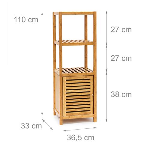Étagère pour salle de bain cuisine armoire bambou 4 étages Plateaux Meuble rangement serviette 110 cm