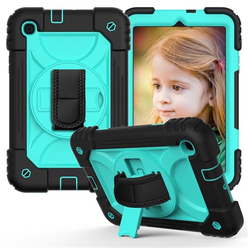 Coque en TPU + Silicone épissage des couleurs avec béquille pivotante à 360° et sangle pratique noir/bleu pour votre Samsung Galaxy Tab A 8.4 (2020) SM-T307