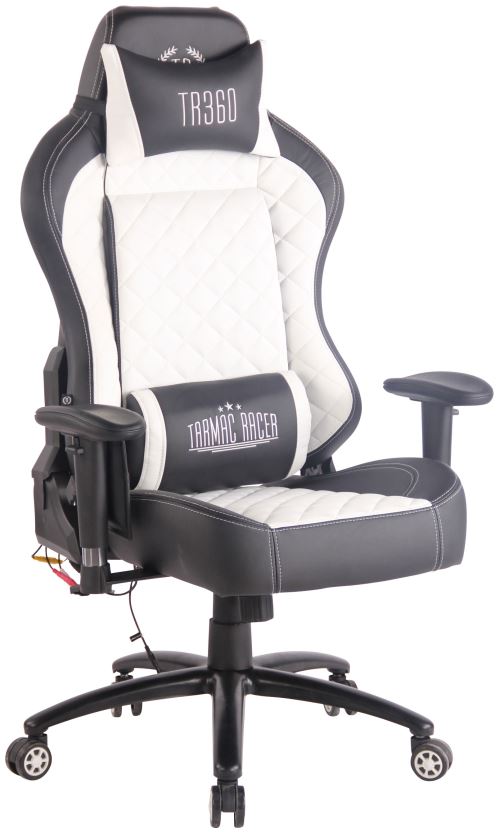 Fauteuil de bureau / Chaise Gaming Rapid XM en Similicuir Assise chauffante et Fonction de Massage- Couleur Noir/Blanc