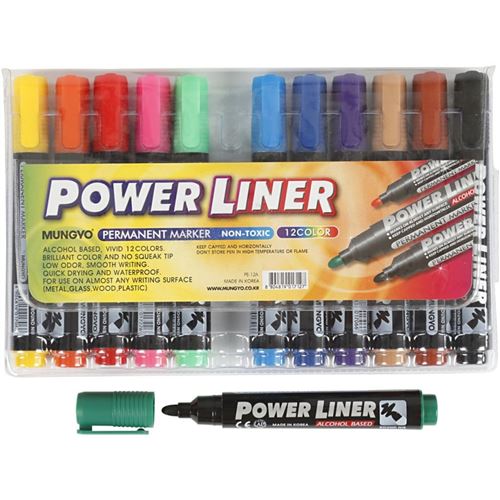 Marqueurs permanent - Couleurs assorties - 1,5 à 3 mm - 12 pcs