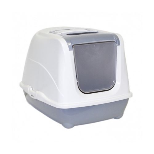 Maison de toilette grande taille grise et blanche pour chat flip cat anka