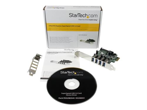 Startech.com Startech Carte Contrôleur Pci Express À 4 Ports Usb 3.0 Superspeed - Adaptateur Pcie 4X Usb A (F) Avec Uasp Et Alimentation Sata - Adaptateur Usb - Pci Express X1 - Usb 3.0 X 4 - Pour P/N: Bndtb10gi, Bndtb210gsfp, Bndtb410gsfp, Bndtb4m2e1, Bn - Image 1