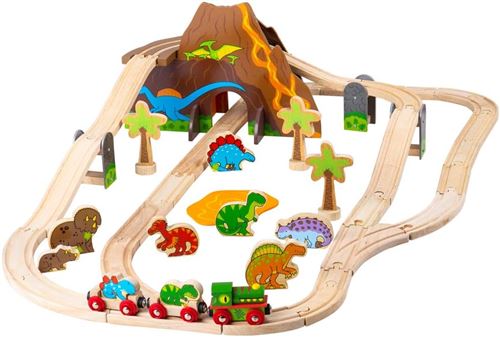 Bigjigs Multicolore Jeu En Bois - Ensemble De Chemin De Fer De Dinosaure