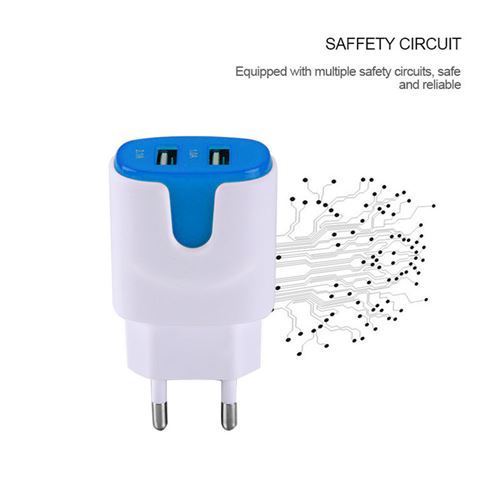 Adaptateur Secteur Couleur USB pour HONOR 9 Premium Smartphone Tablette Double Prise Murale 2 Ports Courant AC Chargeur (BLEU)