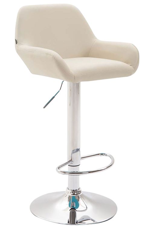 Tabouret de Bar Braga en Similicuir - Hauteur réglable Pivotant- Piètement en Métal Chrome - Couleur d'assise Crème