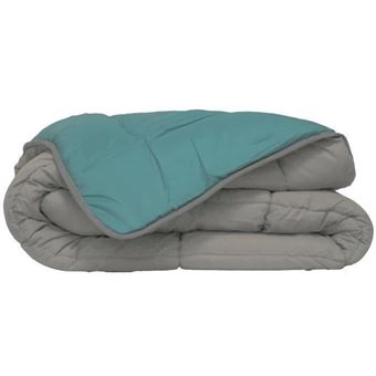 POYET MOTTE Couette Microfibre 400g/m2 CALGARY - 200 x 200 cm - Gris galet et Vert lac - 1